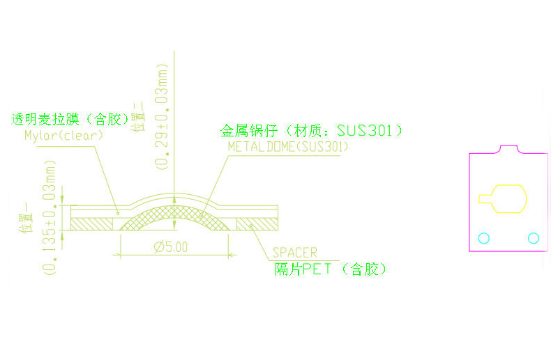 單個按鍵雙層鍋?zhàn)衅N紙，SD-2371按鍵開關(guān)，圓形130gf橢圓形160gf克力